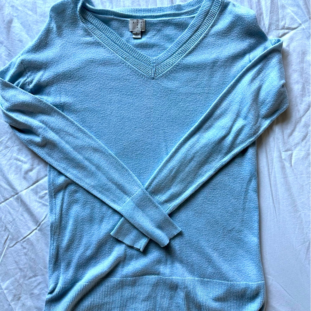 Light blue V neck long sleeve sweater. Size S